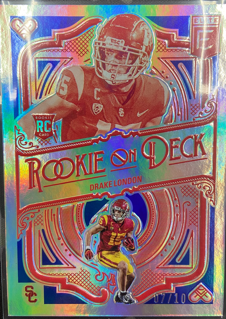 2022 Panini Donruss Elite - Drake London - Blue Rookie On Deck Insert 7/10