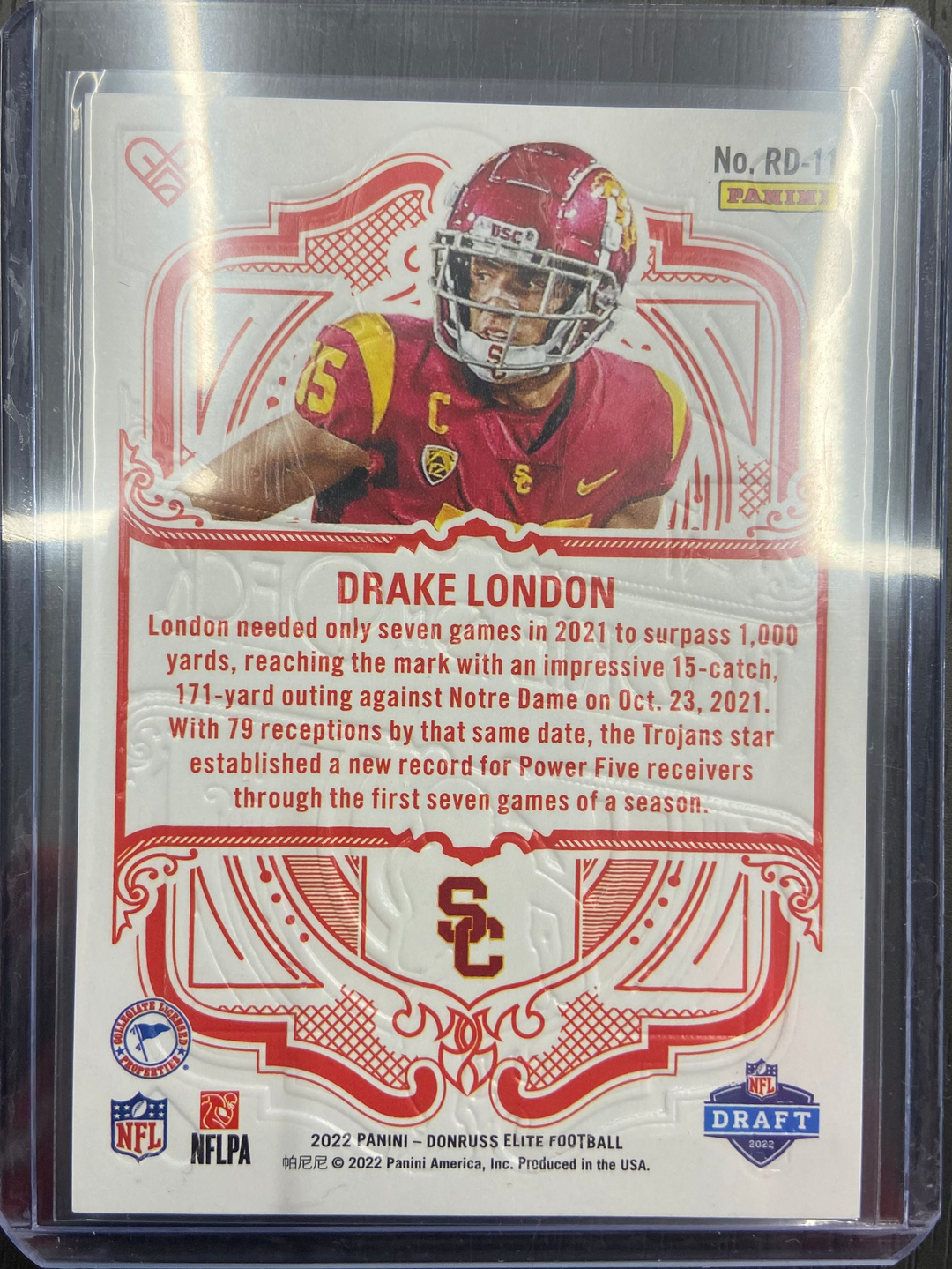 2022 Panini Donruss Elite - Drake London - Blue Rookie On Deck Insert 7/10