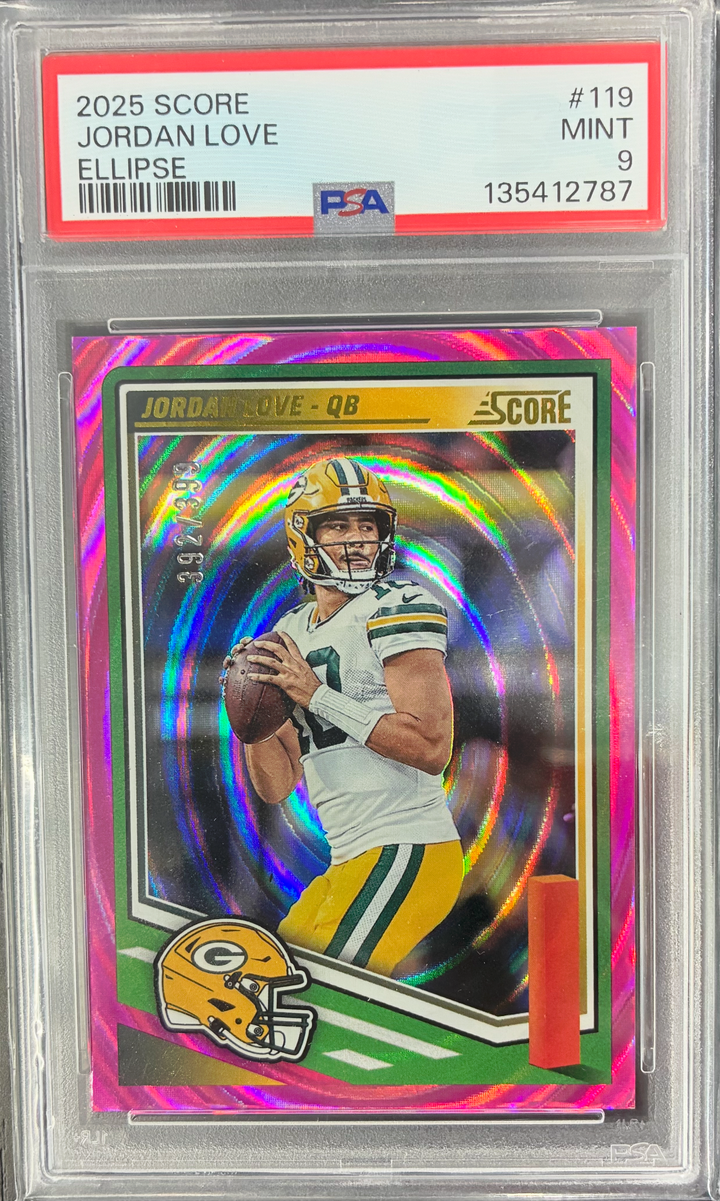 2025 Panini Score Football Jordan Love #119 Ellipse Parallel 392/399 PSA 9