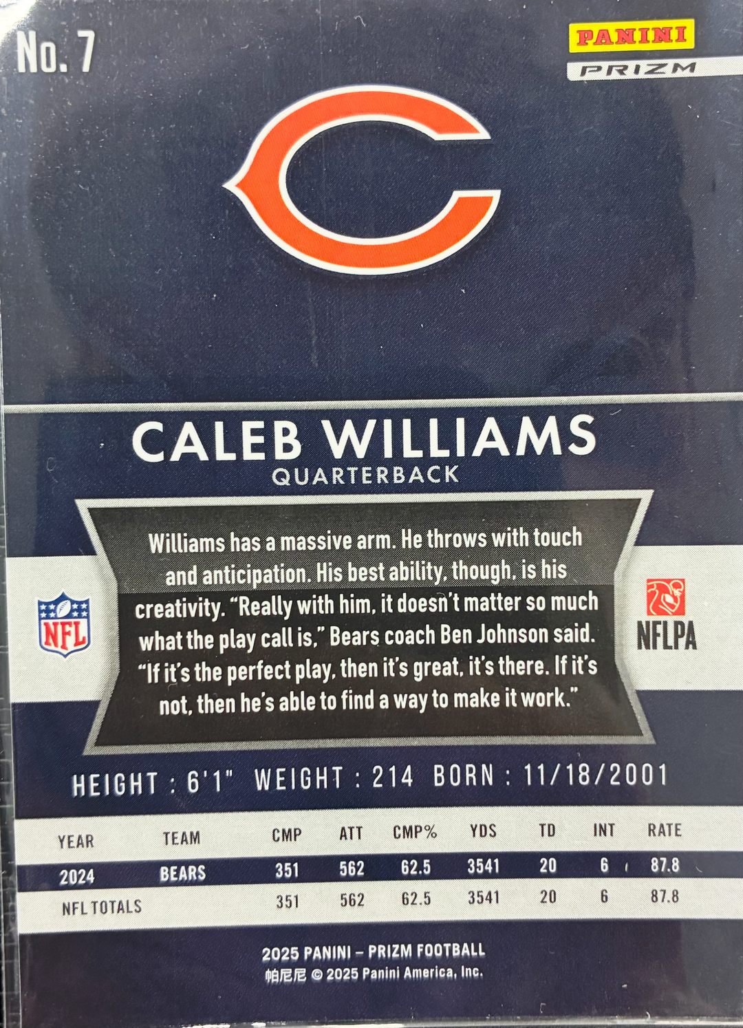 2025 Panini Prizm Football - Caleb Williams Silver Throwback