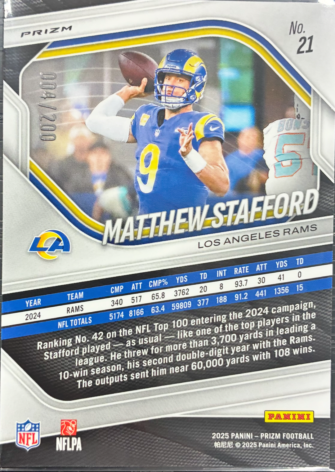 2025 Panini Prizm Football - Matthew Stafford Green Hyper Prizm 004/200