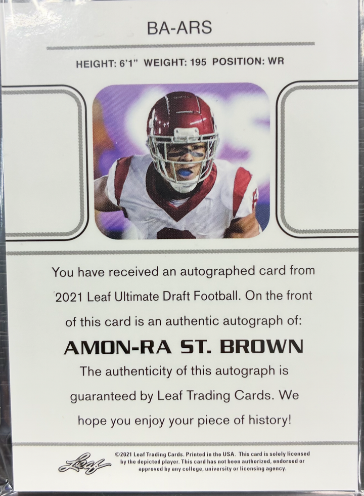 2021 Leaf Ultimate Draft Football - Amon-Ra St. Brown Autograph Green Parallel 10/25