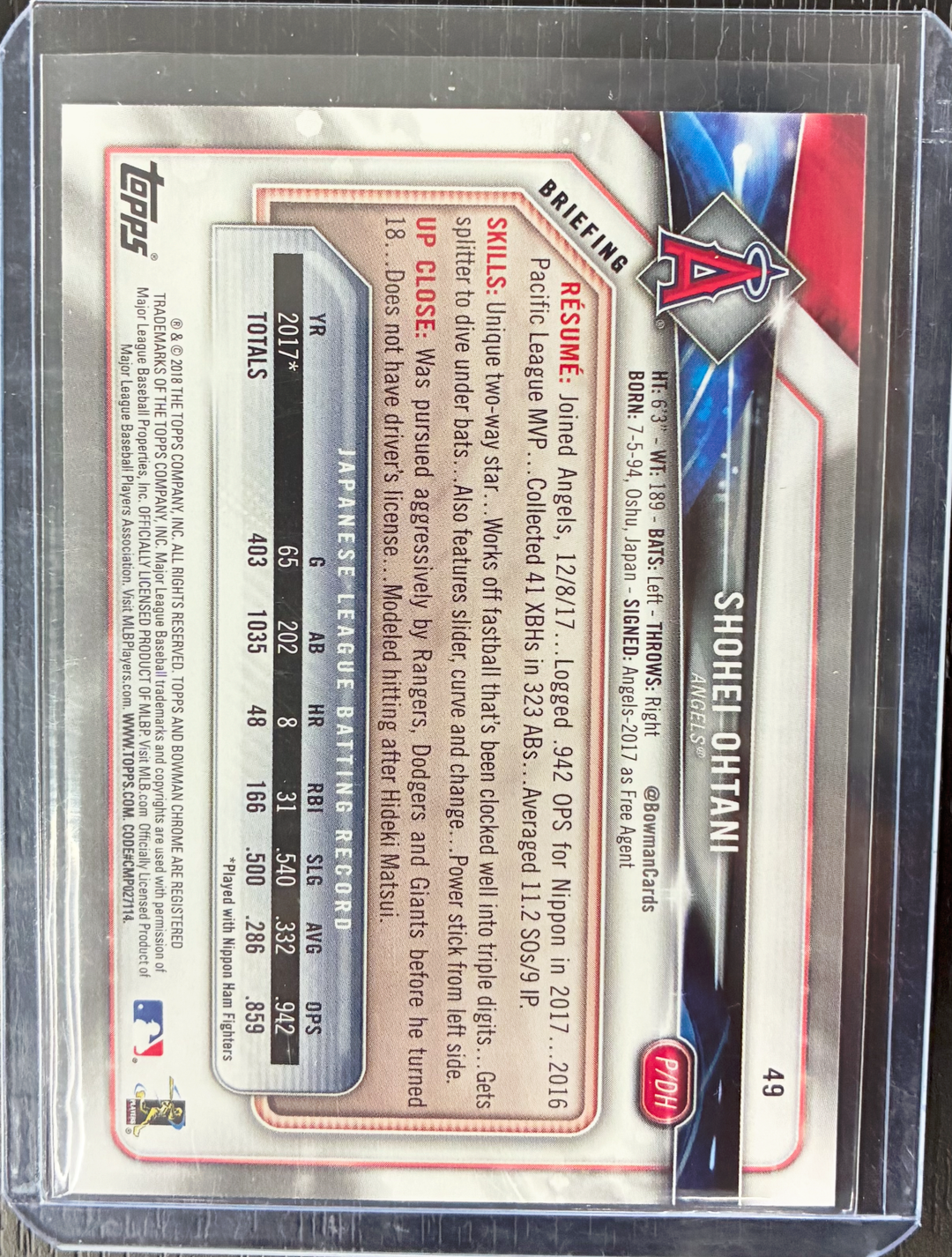 2018 Bowman Baseball - Shohei Ohtani Rookie Card