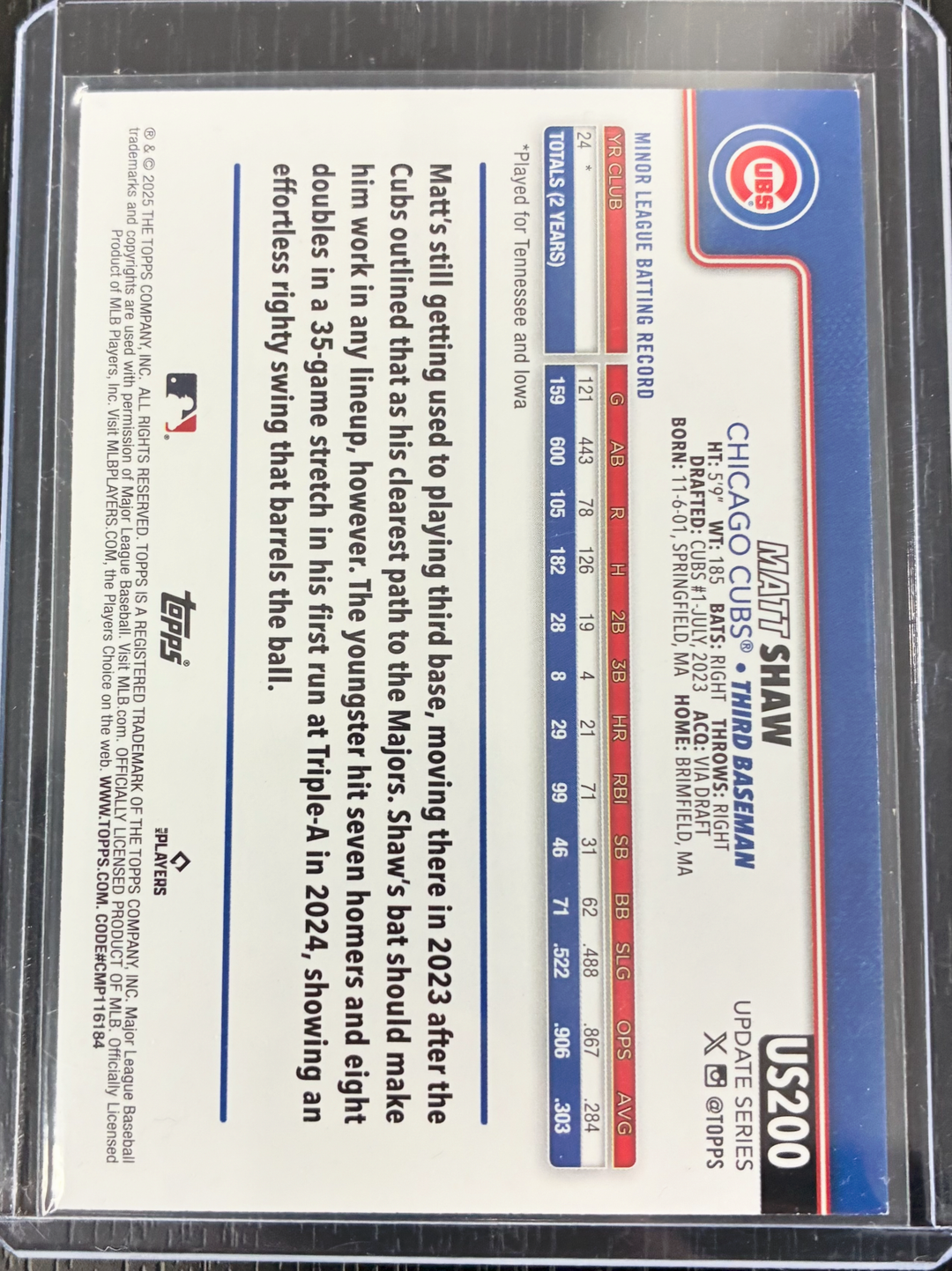 2025 Topps Update Series - Matt Shaw Rookie True Photo Variation