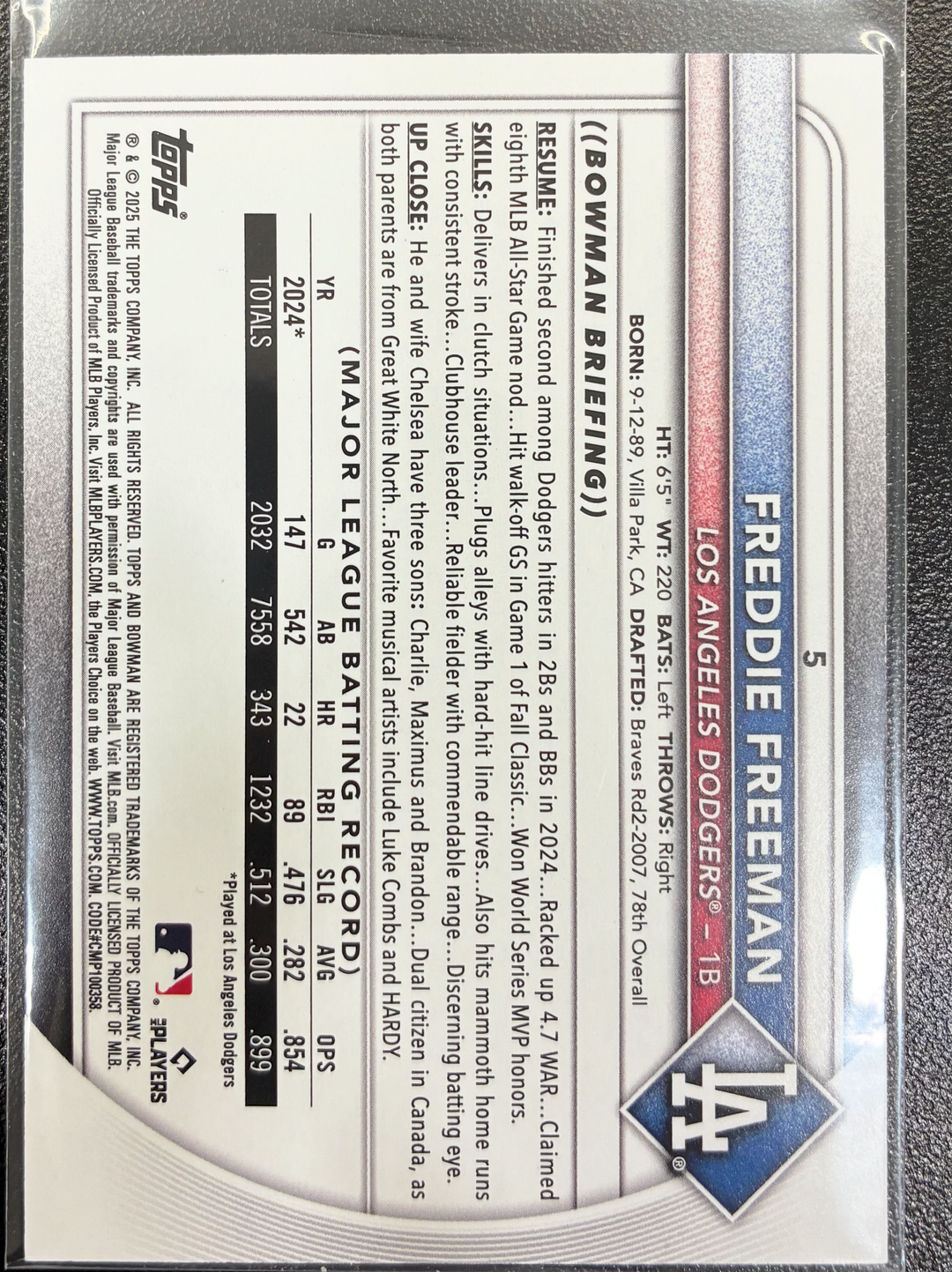 2025 Bowman Baseball - Freddie Freeman 5 - Gold Parallel 46/50