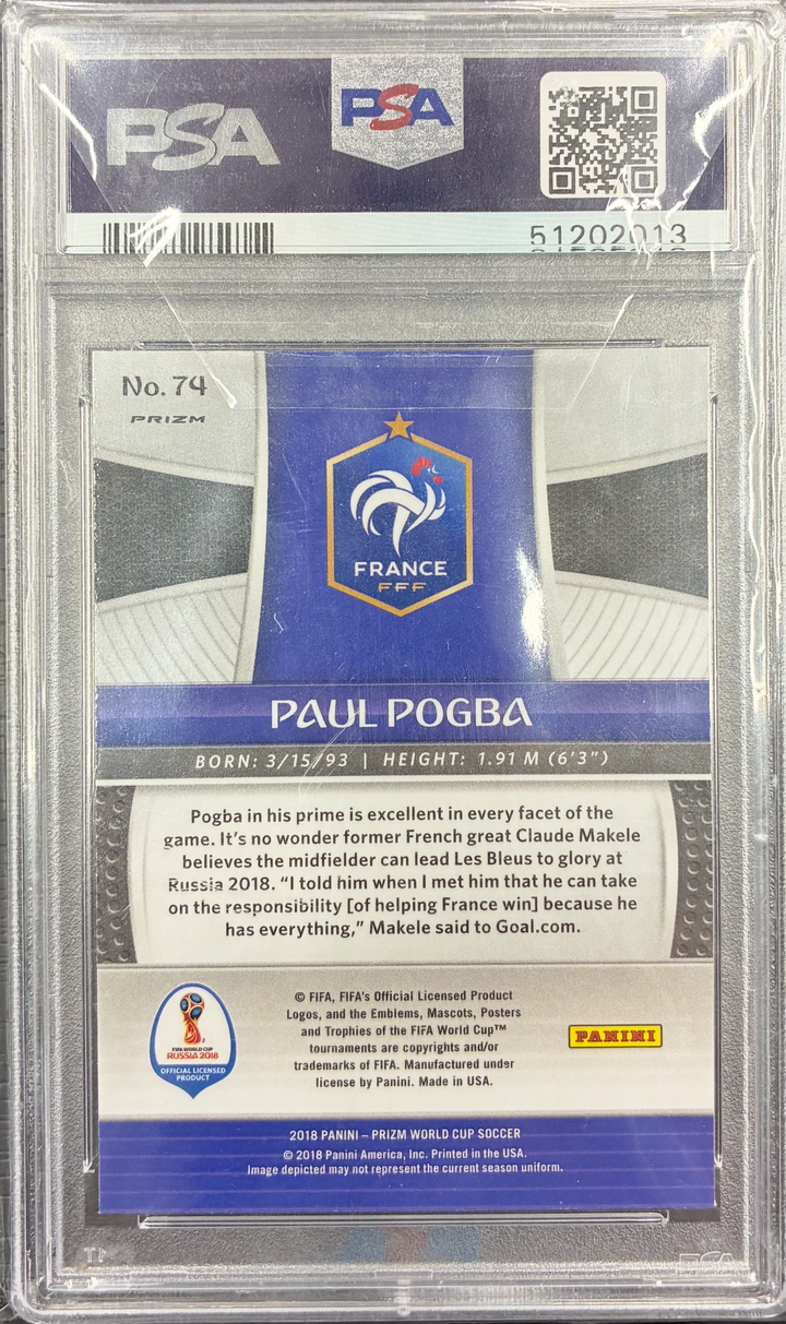 2018 Panini Prizm FIFA World Cup - Paul Pogba #74 - Red/Blue Wave - PSA 9