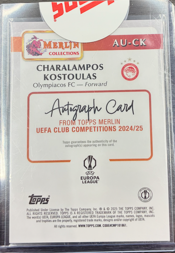 2024-25 Topps Merlin UEFA Club Competitions - Charalampos Kostoulas - Blue Rookie Autograph 076/150