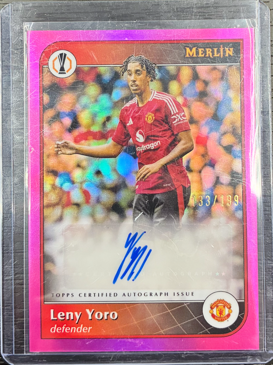 2024-25 Topps Merlin UEFA Club Competitions - Leny Yoro - Pink Autograph 133/199