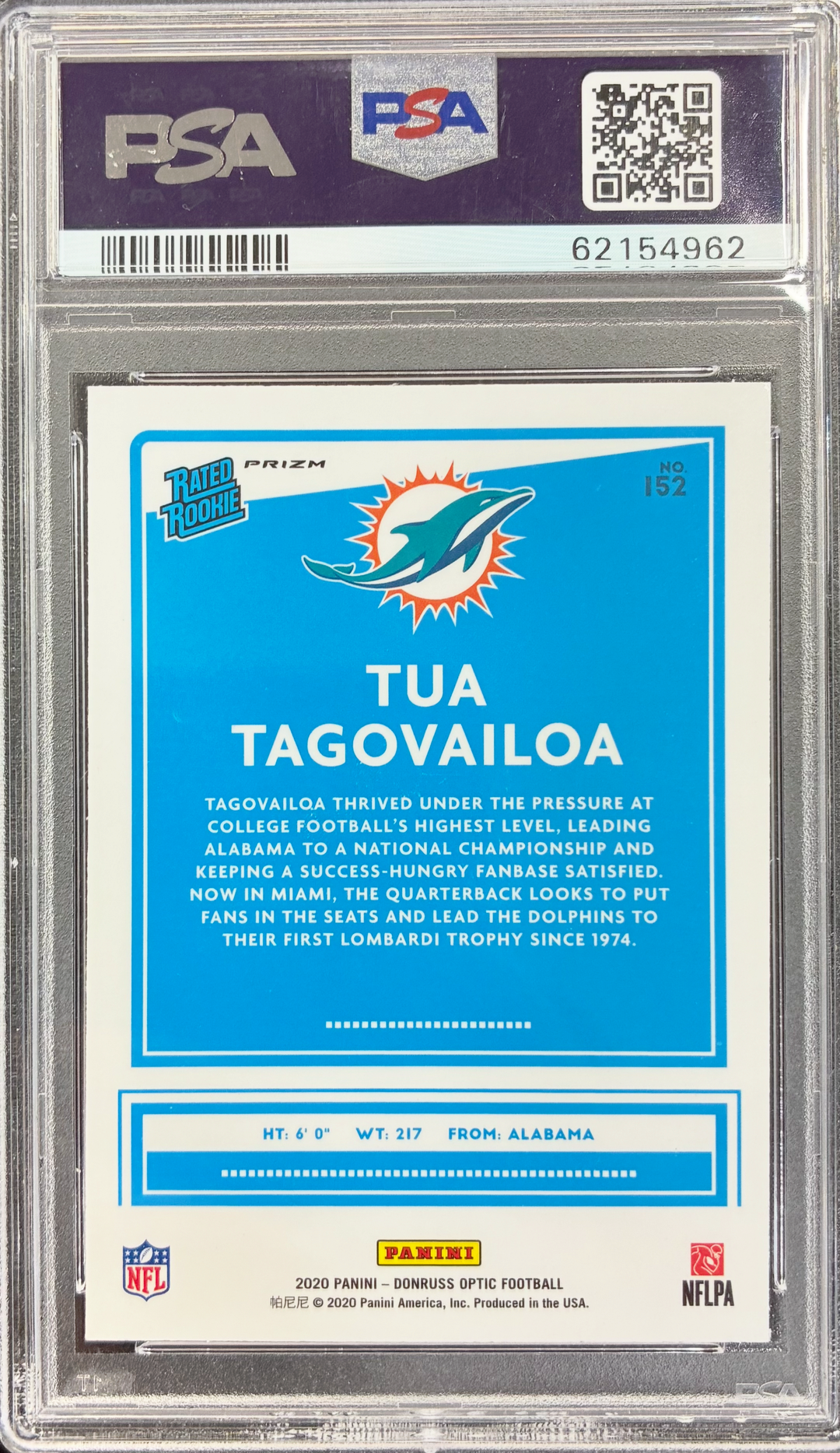 2020 Panini Donruss Optic Football - Tua Tagovailoa #152 - Pink Parallel - PSA 9