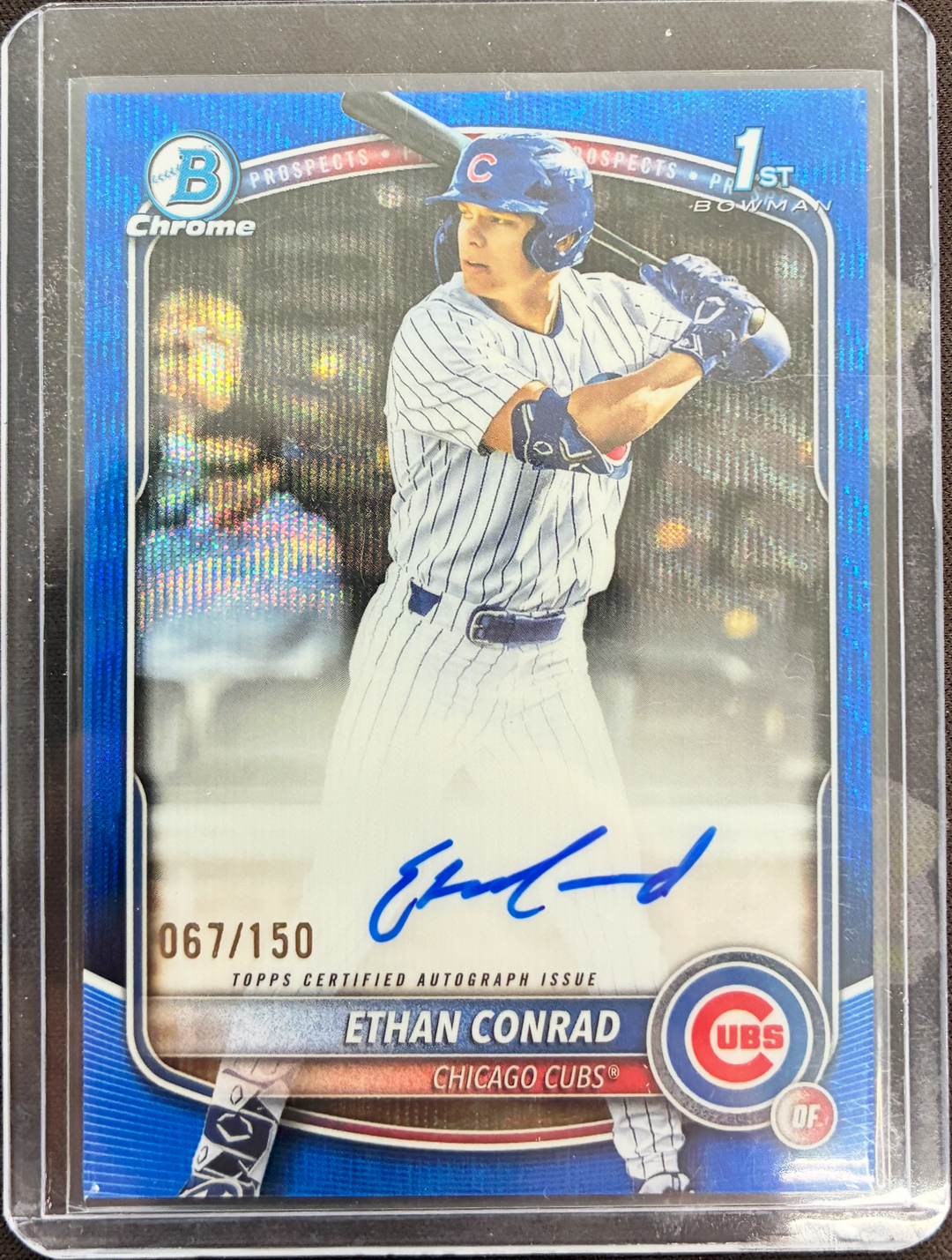 2025 Topps Bowman Baseball - Ethan Conrad - Chrome Prospect Autographs Blue /150