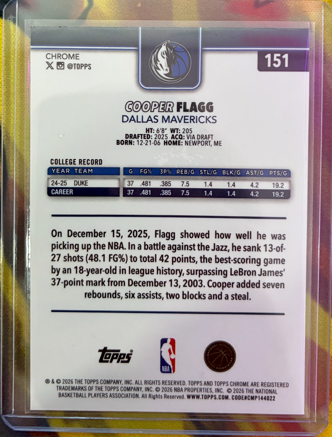 2025-26 Topps Chrome Update Basketball - Cooper Flagg #151 - Rookie X-Fractor Parallel