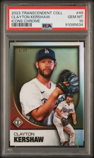 2023 Topps Transcendent Baseball  - Clayton Kershaw 49 - Icons Chrome /25 - PSA 10