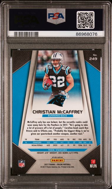 2017 Panini Prizm - Christian McCaffrey 249 - Silver Prizm- PSA 9