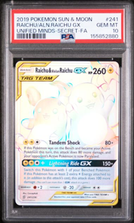 Raichu & Alolan Raichu GX 241/236 - Unified Minds - 2019 Pokemon - PSA 10