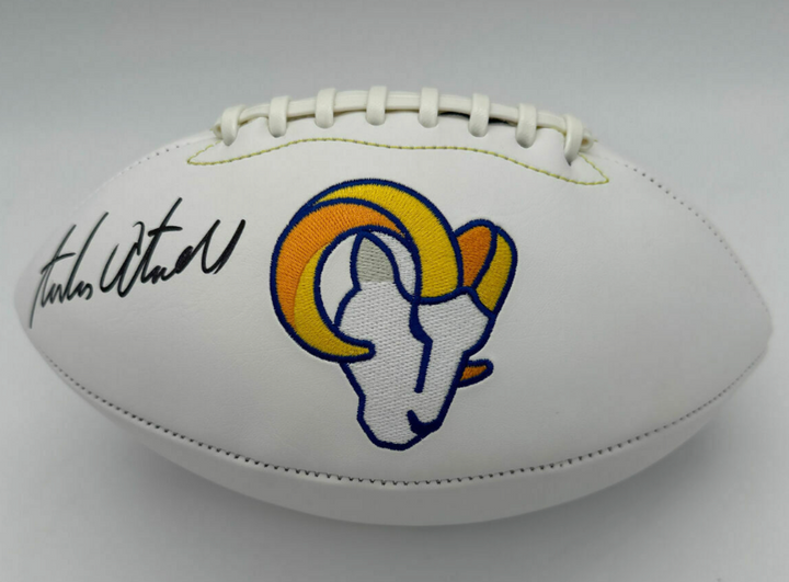 Tutu Atwell Autographed Rams Football With Acrylic Case