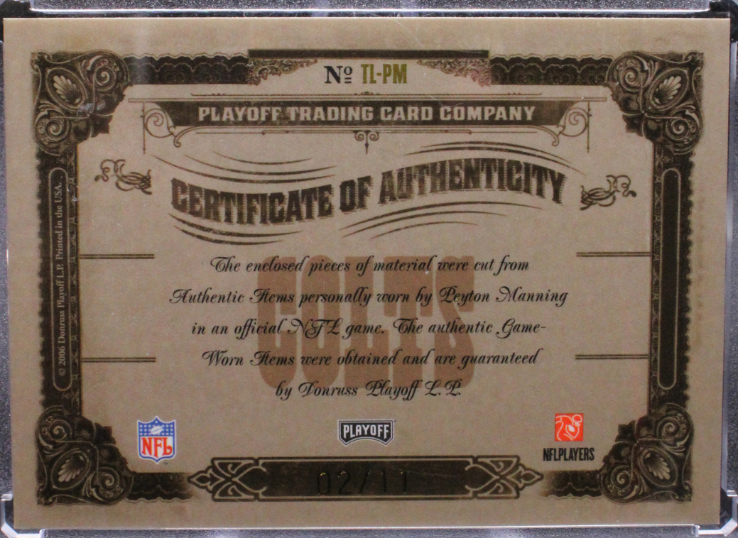 2006 National Treasures Football - Peyton Manning TL-PM - Triple Prime Patch Auto /11