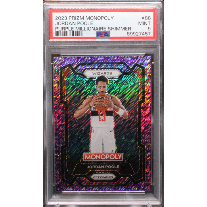 2023 Panini Prizm Monopoly - Jordan Poole 88 - Purple Millionaire Shimmer /50 - PSA 9