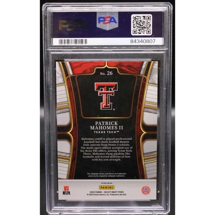 2023 Panini Select Draft Picks - Patrick Mahomes II #26- Gold 10/10- PSA 10