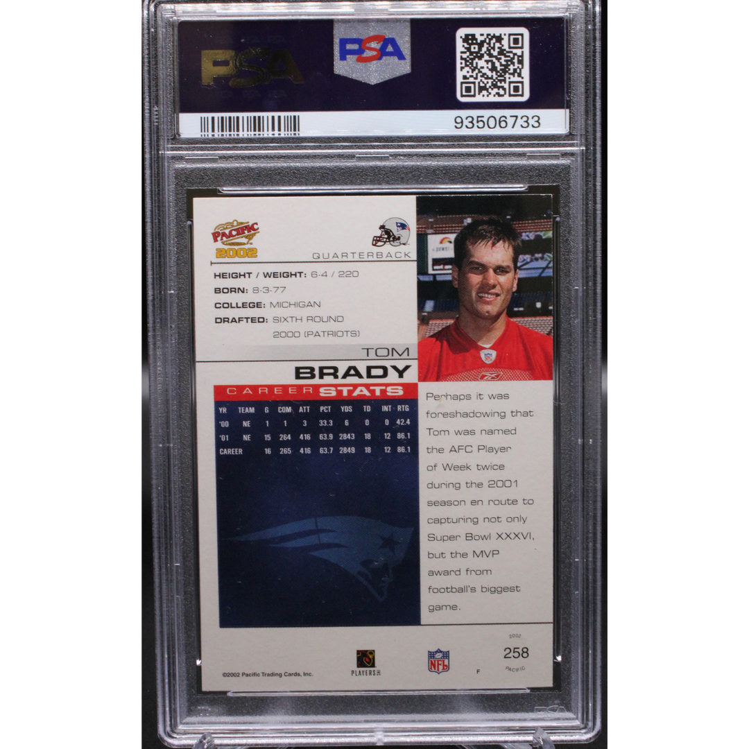 2002 Pacific - Tom Brady 258 - Premier Date /36 - PSA 9