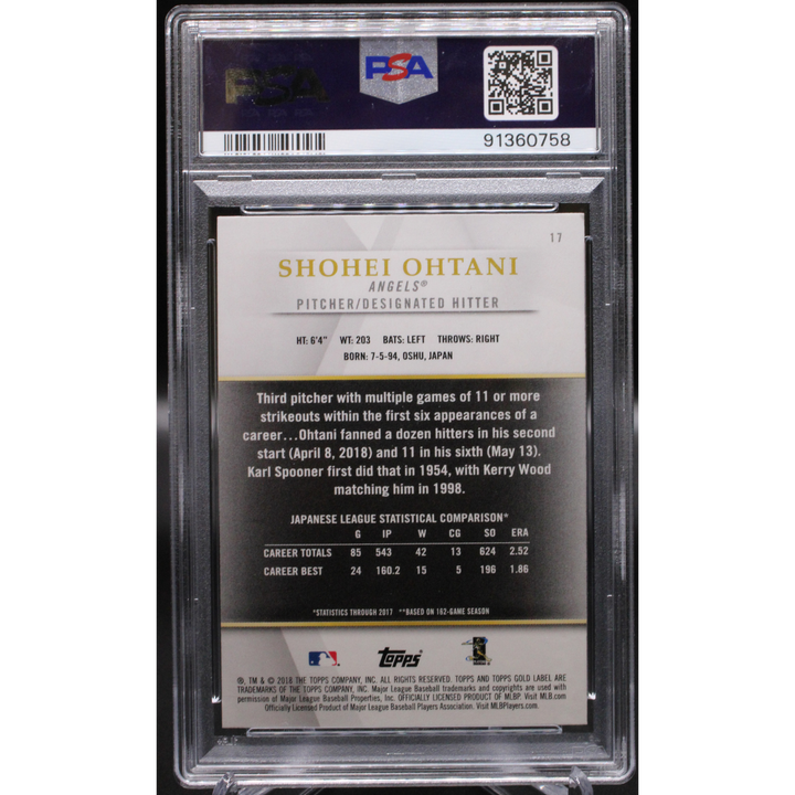 2018 Topps Gold Label - Shohei Ohtani 17 - Class 1 - PSA 8