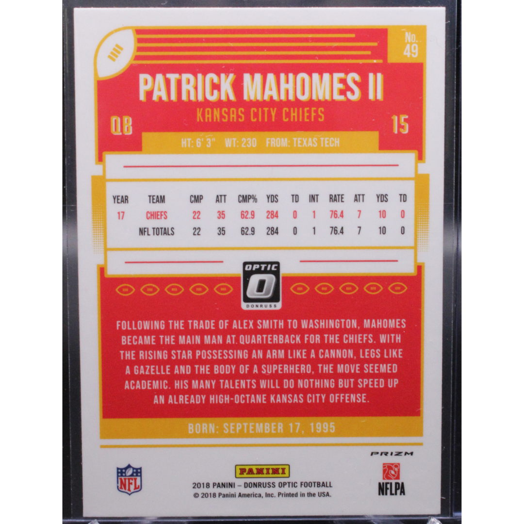 2018 Panini Donruss Optic Football - Patrick Mahomes II 49 - Holo