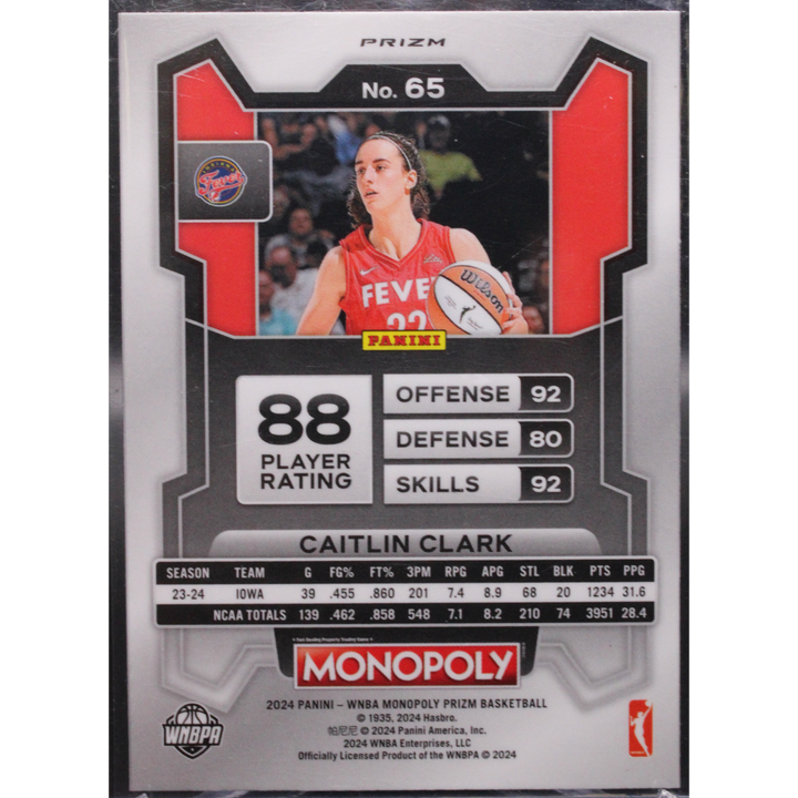 2024 Panini WNBA Prizm Monopoly - Caitlin Clark 65 - Red Black Icons