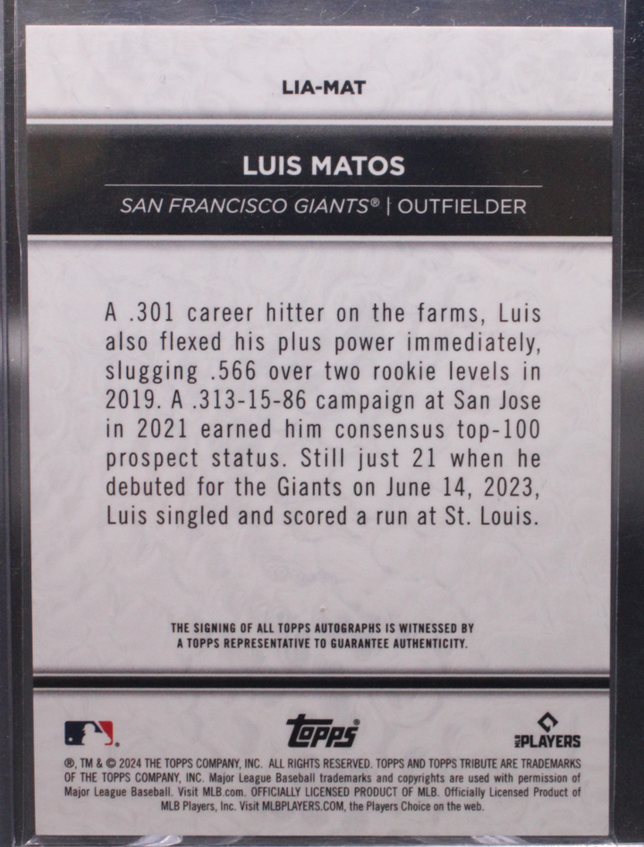 2024 Topps Tribute - Luis Matos LIA-MAT - Orange Auto /25