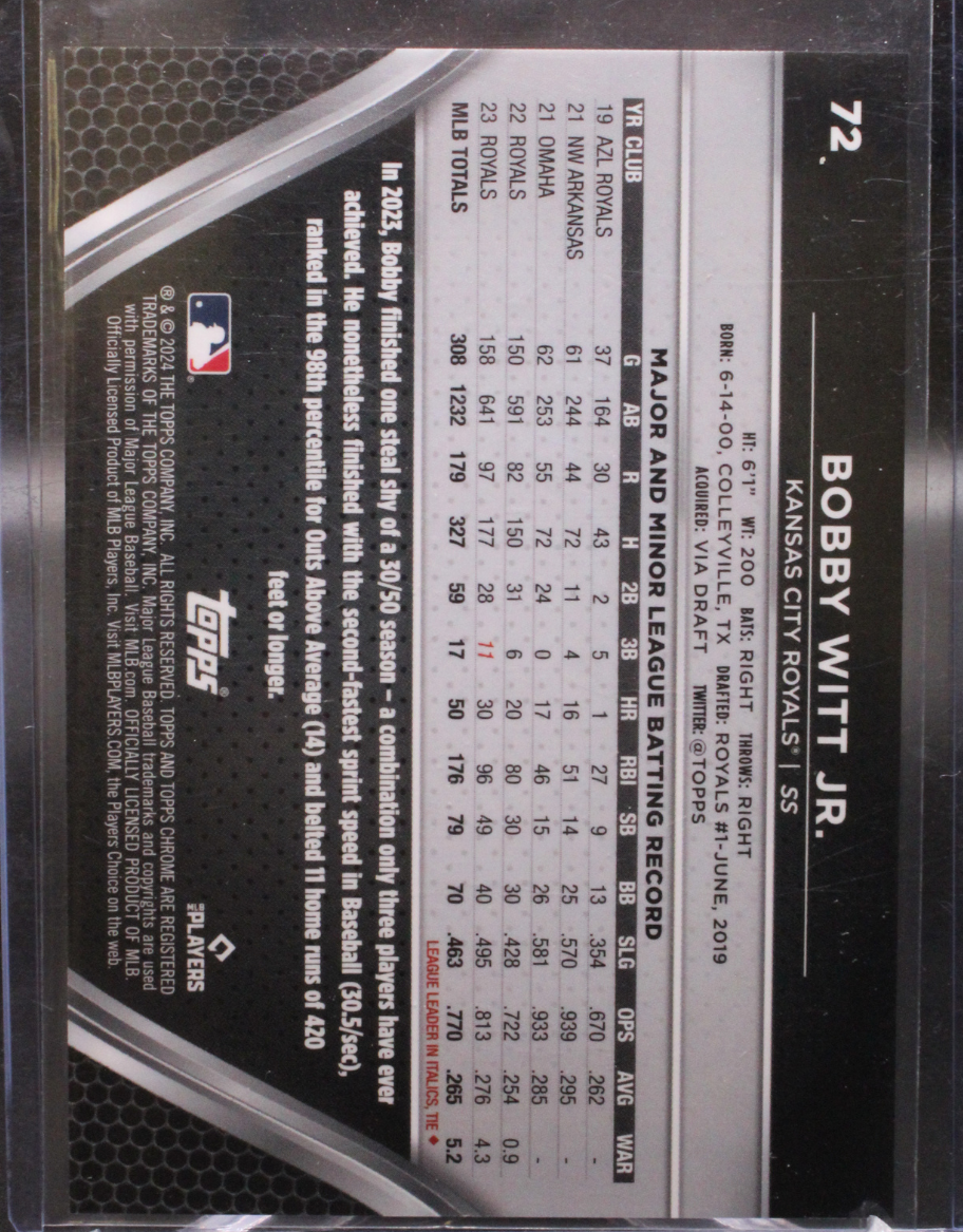 2024 Topps Chrome Black - Bobby Witt Jr 72 - Gold /50