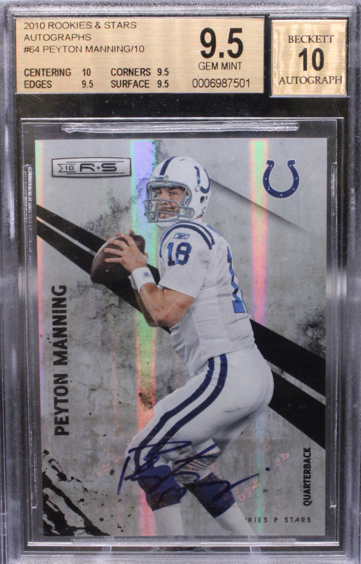 2010 Panini Rookie & Stars - Peyton Manning 64 - Autographs /10 - BGS 9.5 / 10