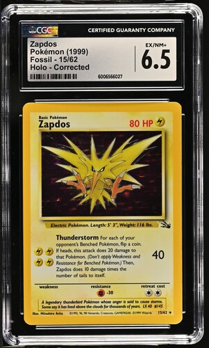 Zapdos Holo 15/62 - Fossil - 1999 Pokémon - CGC 6.5