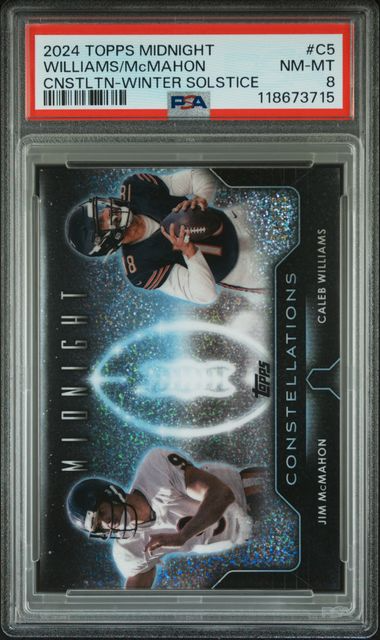 2024 Topps Midnight Football - Caleb Williams (Rookie), Jim McMahon Winter Solstice 24/35 - PSA 8
