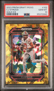 2023 Panini Prizm Draft Picks Football - CJ Stroud 102 - Gold Ice - PSA 10