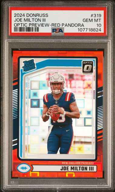 2024 Panini Donruss Football - Joe Milton III #319 - Optic Preview Red Pandora - PSA 10