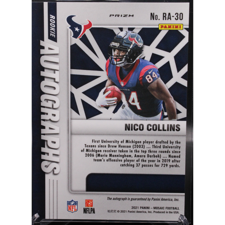 2021 Panini Mosaic Football - Nico Collins RA-30 - Rookie Autographs Mosaic