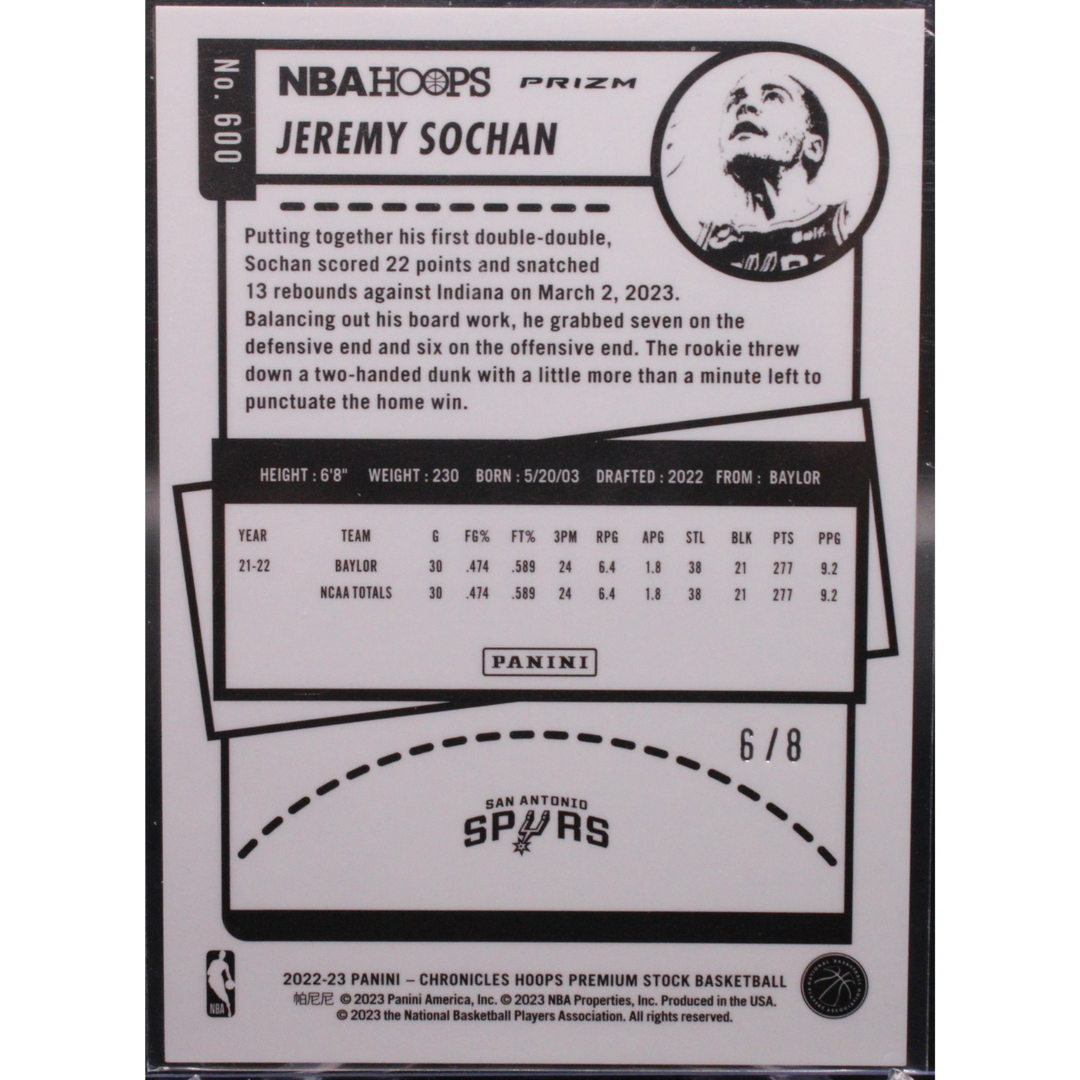 2022 Panini Chronicles - Jeremy Sochan 600 - Lucky Envelope /8