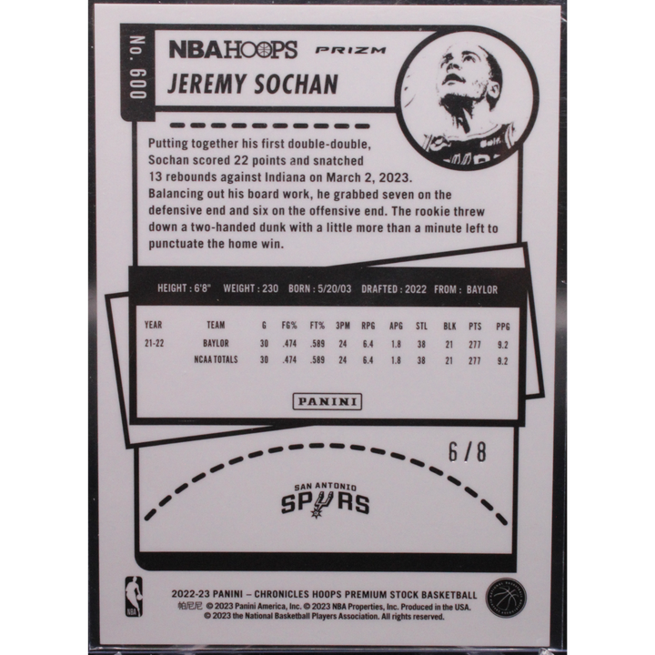 2022 Panini Chronicles - Jeremy Sochan 600 - Lucky Envelope /8