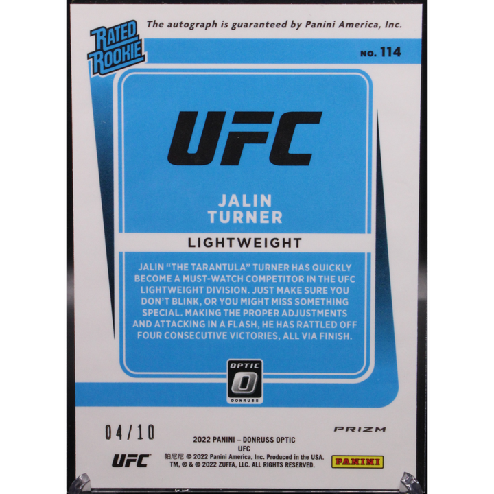 2022 Panini Donruss Optic UFC - Jalin Turner 114 - Rated Rookie Gold Auto /10