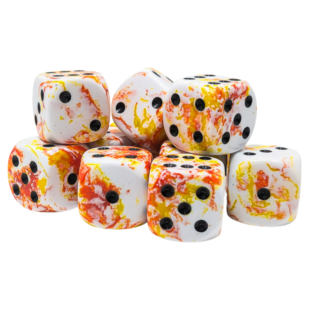 12-Dice Set 16mm d6 Brush Sunrise/Black