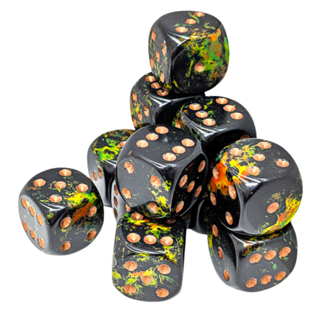 12-Dice Set 16mm d6 Deep Forest/Gold