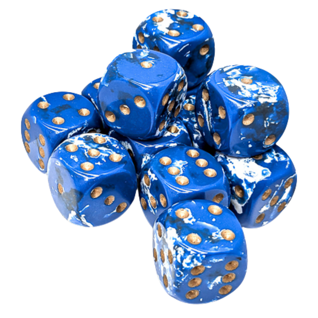 12-Dice Set 16mm d6 Brush Wavebreak/Gold