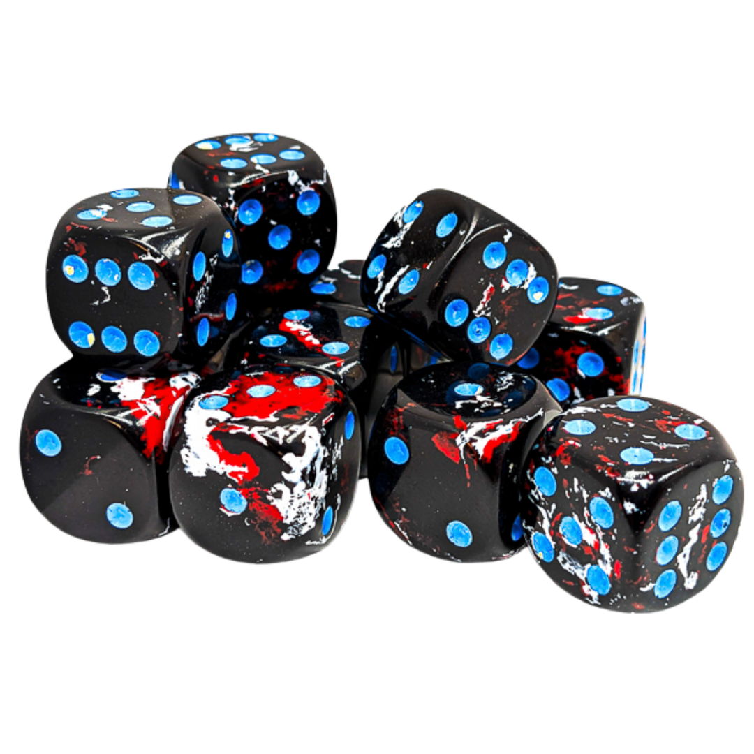 12-Dice Set 16mm d6 Brush Dark Side/Blue