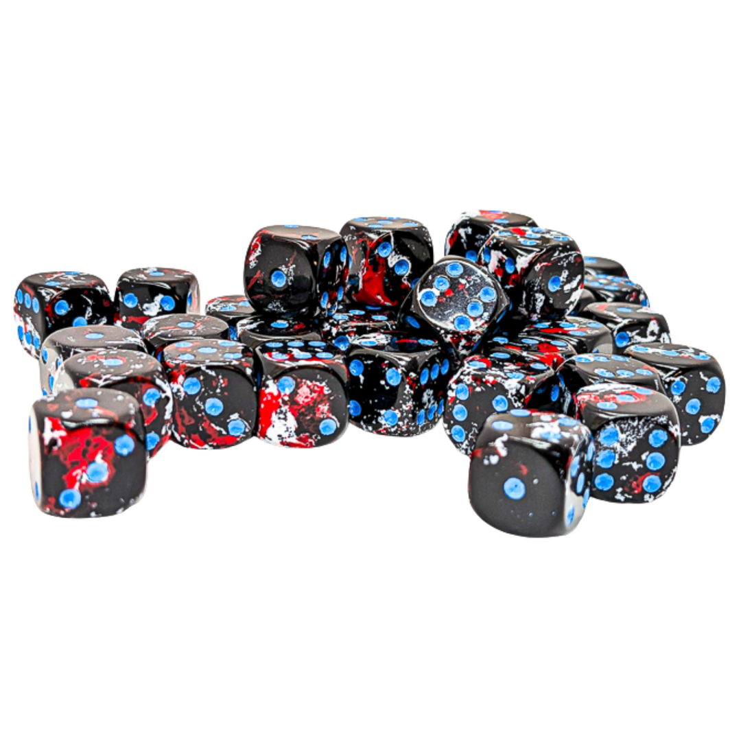36-Dice Set 12mm d6 Brush Dark Side/Blue
