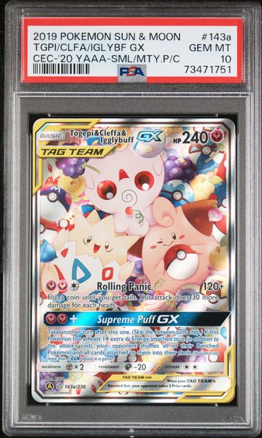Togepi & Cleffa & Igglybuff GX - 2019 Pokemon Sun & Moon Cosmic Eclipse - PSA 10