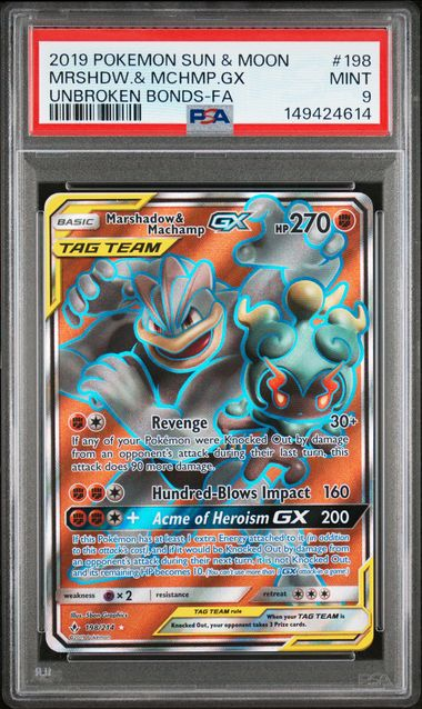 Marshadow & Machamp GX 198/214 Unbroken Bonds - 2019 Pokemon - PSA 9