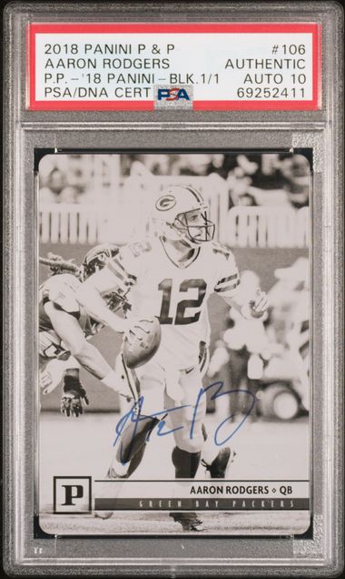 2018 Panini P & P - Aaron Rodgers 106 - Black Plate 1/1 Auto - PSA Authentic