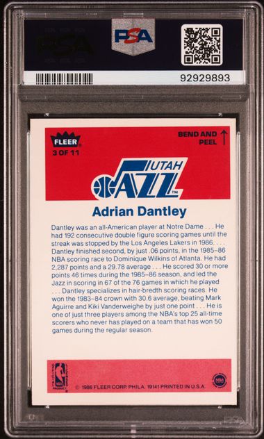 1986 Fleer Sticker - Adrian Dantley 3 - PSA 5