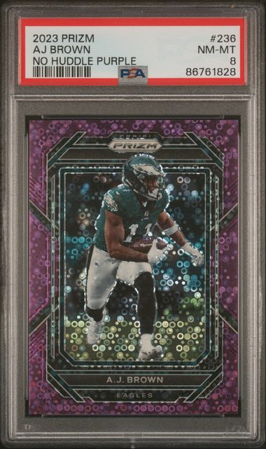 2023 Panini Prizm - AJ Brown 236 - No Huddle Purple /35 - PSA 8