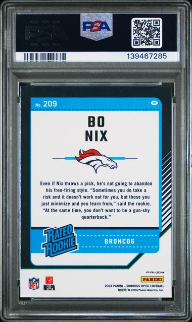 2024 Panini Donruss Optic Football - Bo Nix Rated Rookie Holo Parallel - PSA 9