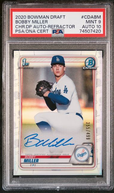 2020 Bowman Draft - Bobby Miller CDABM - 1st Chrome Refractor Auto /499  - PSA 9 / 10