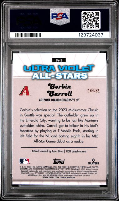 2024 Topps Chrome Baseball - Corbin Carroll #UV2 - Ultraviolet All-Stars - PSA 9